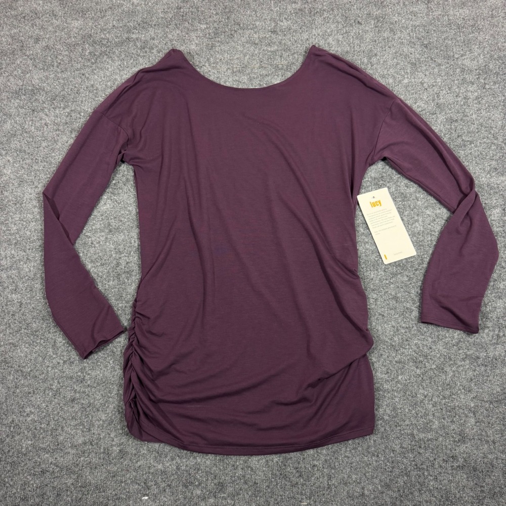 Lucy Yoga Girl LS Tunic Ruched Side Womens Large L Blackberry Purple NEW* - Picture 2 of 8